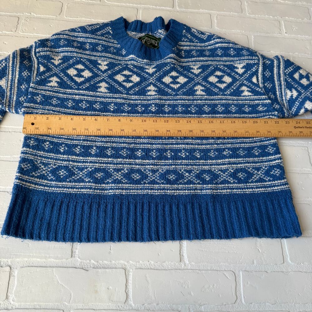 American Eagle Fairisle Snowdrift Blue White Crew Neck Soft Sweater sz M - Picture 4 of 6